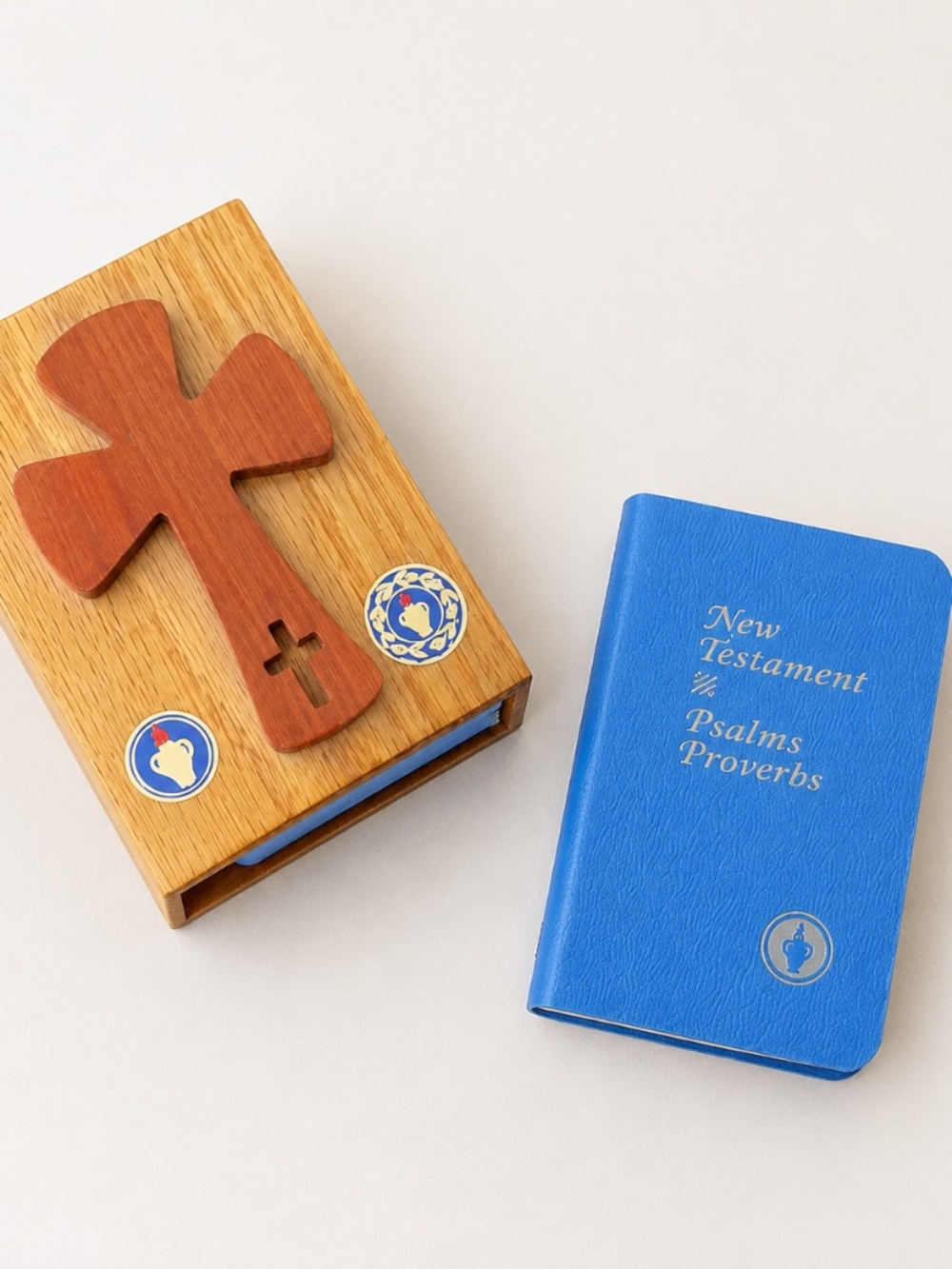 Handcrafted Wooden Bible Cover with Cross Catholic Prayer Book Case